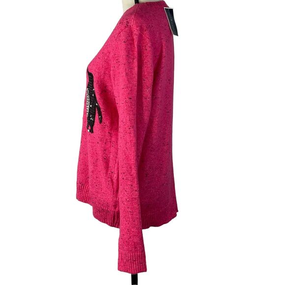 Karen Scott Medium Penguin Sweater Sequin Crew Neck Long Sleeve Stretch Pink New - Picture 4 of 8